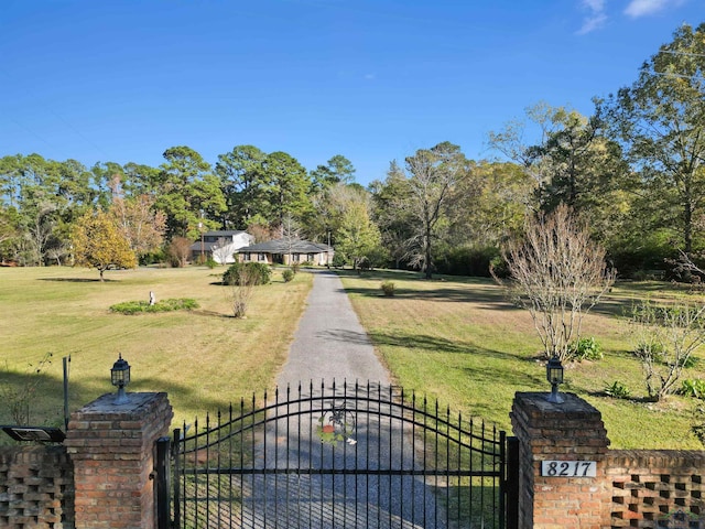 view of gate with a yard