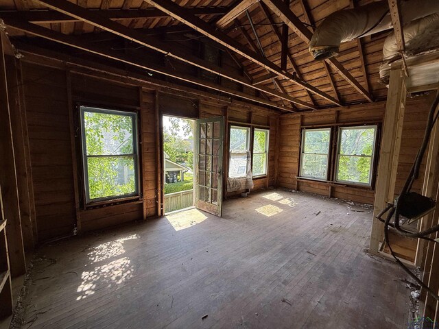 miscellaneous room with hardwood / wood-style floors, vaulted ceiling, and wooden ceiling
