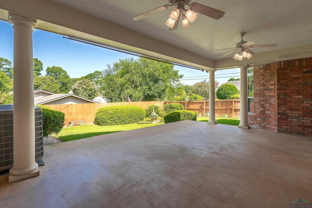 view of patio / terrace featuring ceiling fan and cooling unit