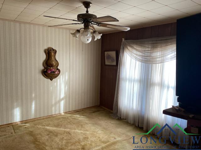 spare room featuring ceiling fan and light colored carpet