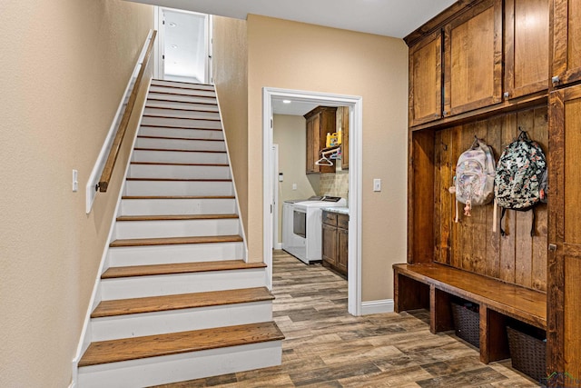 mudroom featuring wood-type flooring