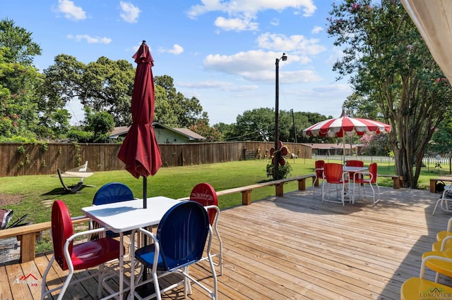 wooden deck with a lawn