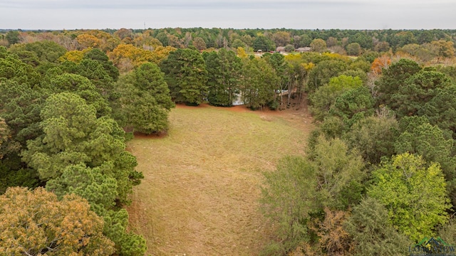 bird's eye view with a wooded view