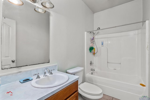 full bathroom featuring tile patterned flooring, vanity, toilet, and tub / shower combination