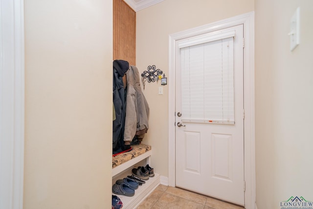 mudroom with light tile patterned floors