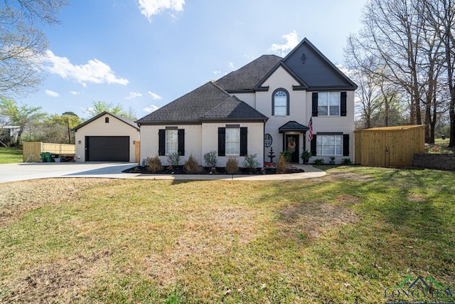 view of front of house featuring a front yard and a garage