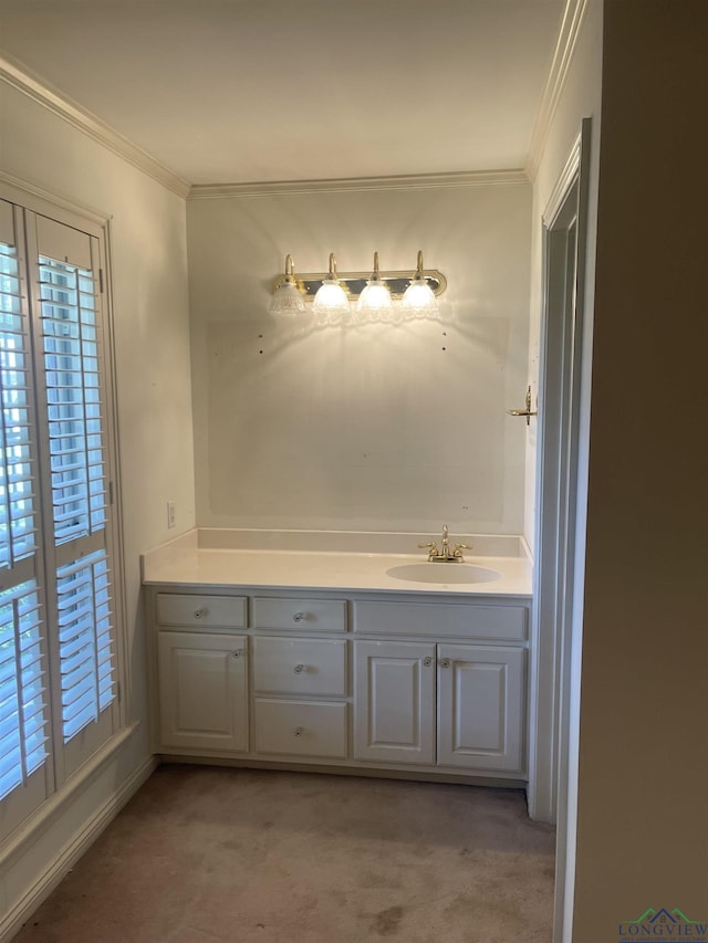1404 Stonebriar Dr, Carthage, TX 75633 - bathroom featuring ornamental molding and vanity
