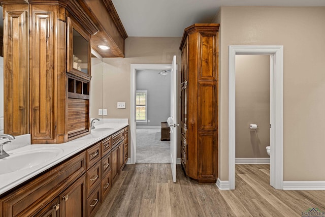 bathroom featuring hardwood / wood-style floors, vanity, and toilet