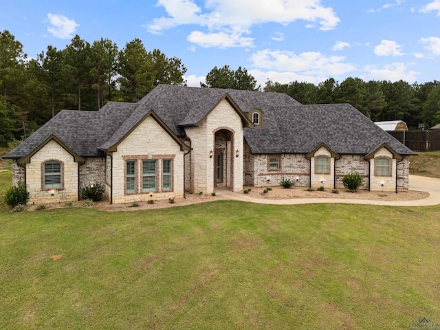 french country style house featuring a front yard