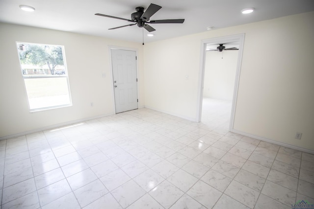 180 Martha St, Waskom, TX 75692 - spare room featuring a ceiling fan, baseboards, and recessed lighting