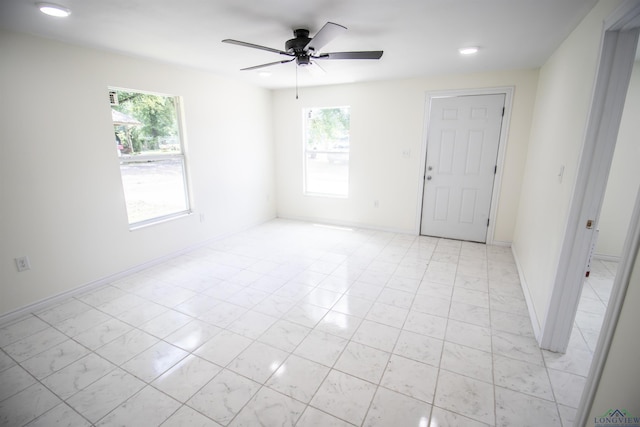 180 Martha St, Waskom, TX 75692 - unfurnished room featuring a ceiling fan, recessed lighting, and baseboards