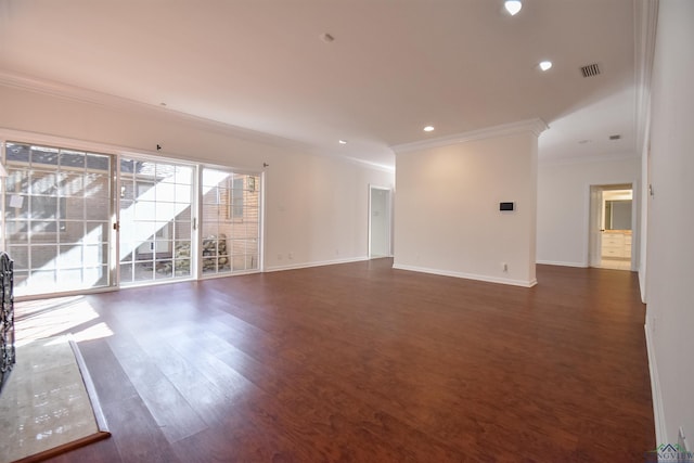 unfurnished room featuring crown molding and dark wood-type flooring