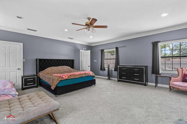 1208 Westwood Dr, Henderson, TX 75654 - carpeted bedroom featuring baseboards, recessed lighting, crown molding, and visible vents