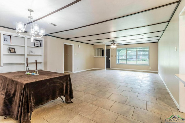 2820 W Upshur Ave, Gladewater, TX 75647 - dining space with a chandelier, a ceiling fan, and baseboards