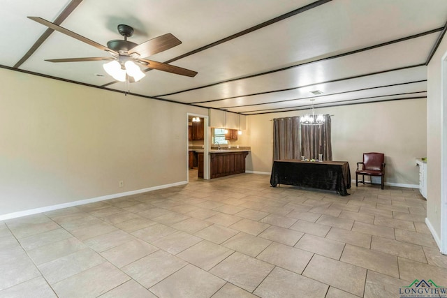 2820 W Upshur Ave, Gladewater, TX 75647 - living area with baseboards, a chandelier, and a ceiling fan