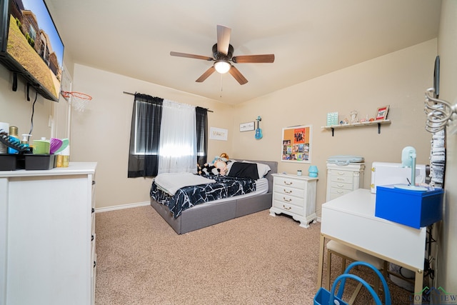 bedroom with carpet and ceiling fan