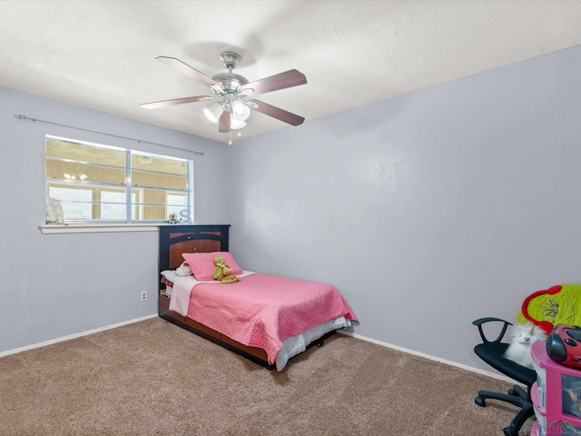 bedroom with carpet floors and ceiling fan