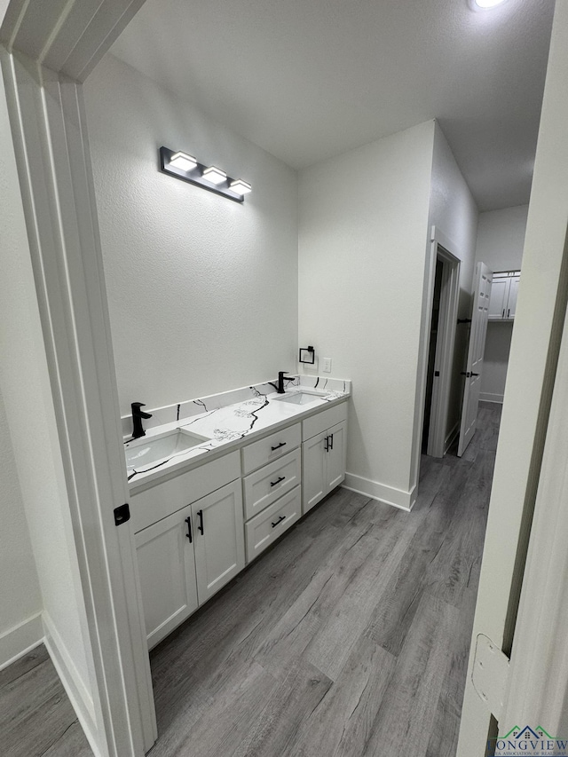 bathroom featuring wood-type flooring and vanity