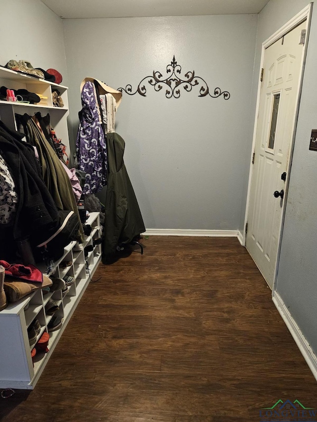 spacious closet with dark hardwood / wood-style flooring