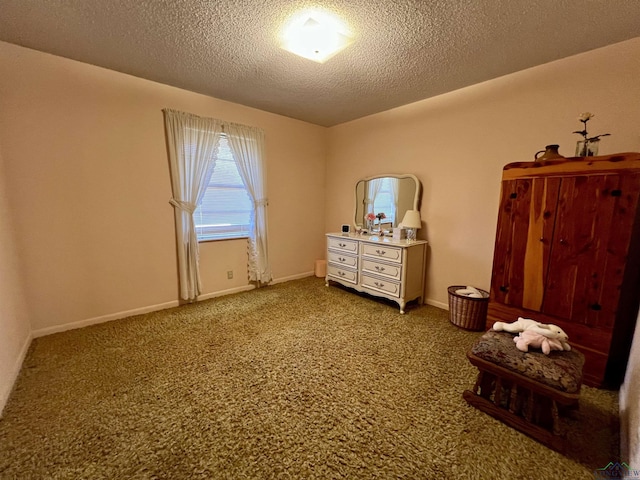 interior space with carpet floors and a textured ceiling