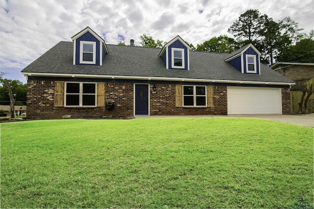 cape cod home with a garage and a front yard