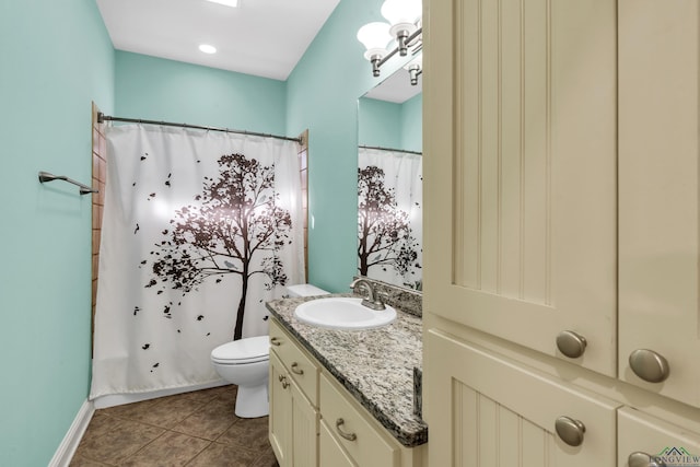 bathroom with tile patterned floors, vanity, and toilet