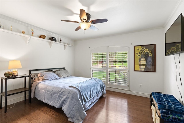1312 Enchanted Ln, Longview, TX 75604 - bedroom featuring wood finished floors, crown molding, ceiling fan, and baseboards