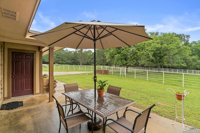 view of patio with a rural view