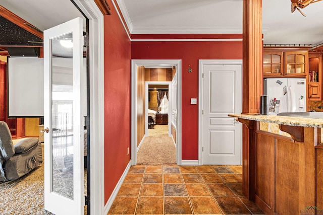 hallway with crown molding