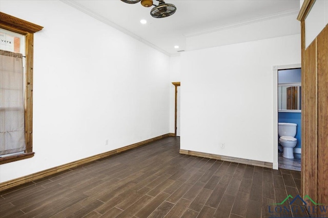 501 S Harrison St, Longview, TX 75601 - empty room with crown molding, dark wood-type flooring, baseboards, and recessed lighting