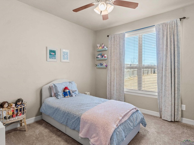 bedroom featuring carpet floors and ceiling fan