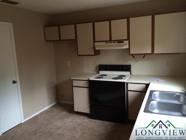 kitchen with sink and white electric stove