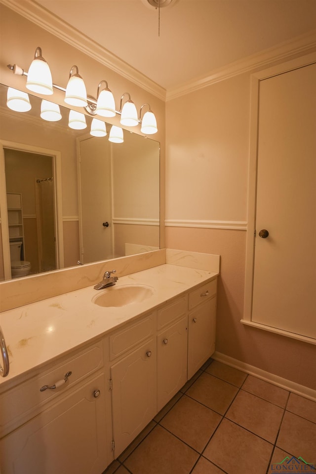 1302 Jeff Davis Dr, Tyler, TX 75703 - bathroom with vanity, tile patterned flooring, and ornamental molding