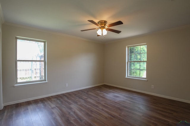 1302 Jeff Davis Dr, Tyler, TX 75703 - spare room with dark wood finished floors, crown molding, and a ceiling fan