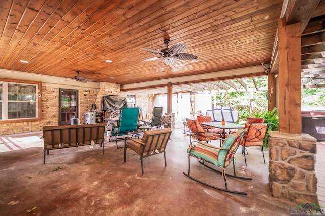 1901 Azalea St, Gilmer, TX 75644 - view of patio / terrace featuring outdoor dining area, a ceiling fan, and an outdoor hangout area