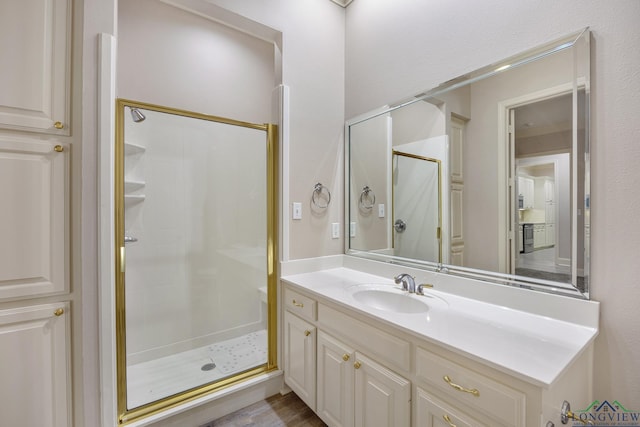 bathroom featuring vanity and walk in shower