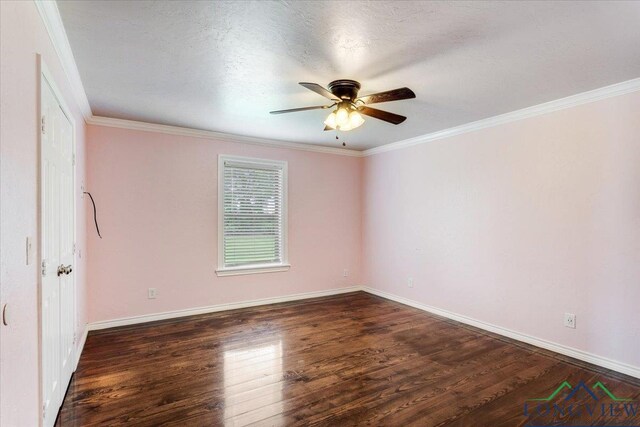 5796 Hwy 271 S, Pittsburg, TX 75686 - empty room with a ceiling fan, wood finished floors, baseboards, and ornamental molding
