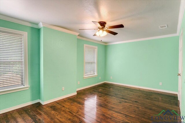 5796 Hwy 271 S, Pittsburg, TX 75686 - unfurnished room featuring a ceiling fan, hardwood / wood-style floors, baseboards, and ornamental molding
