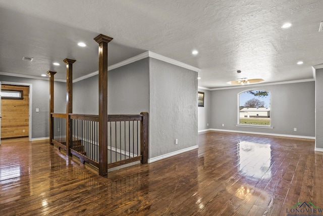 5796 Hwy 271 S, Pittsburg, TX 75686 - spare room with ornamental molding, hardwood / wood-style flooring, recessed lighting, baseboards, and a textured ceiling