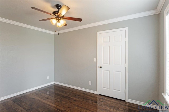 5796 Hwy 271 S, Pittsburg, TX 75686 - spare room featuring dark wood finished floors, a ceiling fan, crown molding, and baseboards