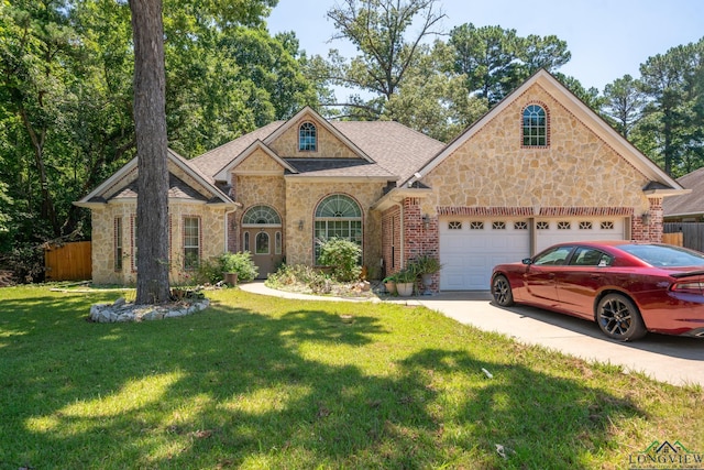 view of front of home with a garage and a front yard