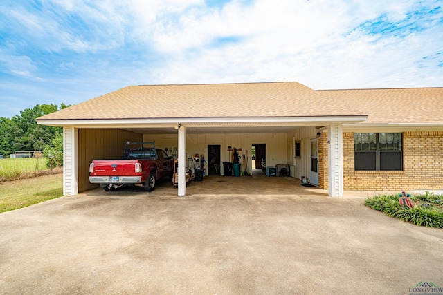 exterior space featuring a carport