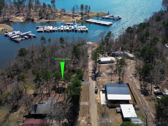 aerial view featuring a water view