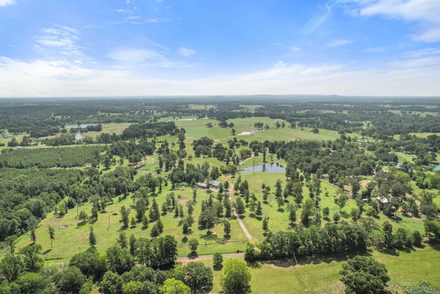 aerial view featuring a water view and a rural view