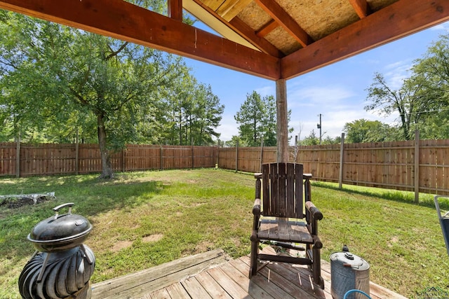 view of yard featuring a wooden deck