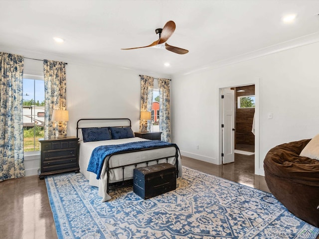 3472 Fm 2869, Hawkins, TX 75765 - bedroom with ornamental molding, multiple windows, baseboards, recessed lighting, and a ceiling fan