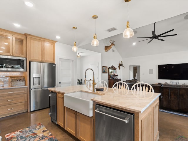 3472 Fm 2869, Hawkins, TX 75765 - kitchen with stainless steel appliances, a sink, finished concrete floors, recessed lighting, and open floor plan