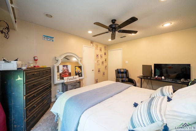 3365 Omie Dr, Longview, TX 75605 - carpeted bedroom featuring recessed lighting and a ceiling fan