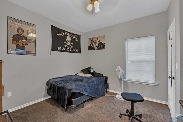 bedroom with carpet floors and ceiling fan