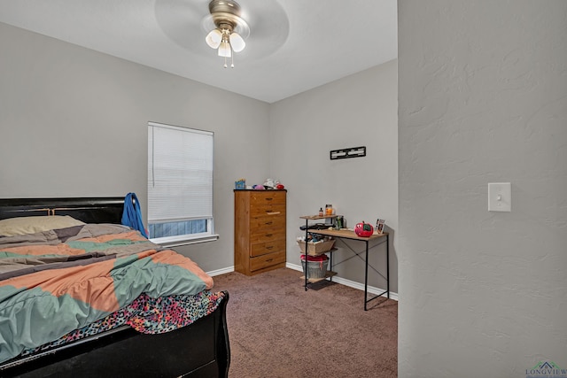 bedroom featuring carpet floors and ceiling fan